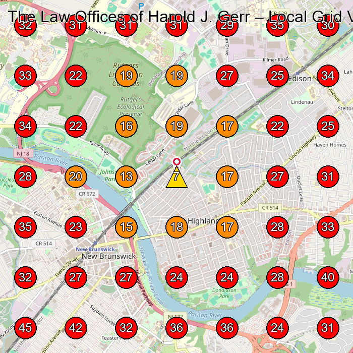 The Law Offices of Harold J. Gerr GeoGrid visibility map for Personal Injury Attorney in East Brunswick